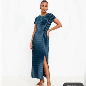 Loft navy & green side twist maxi dress